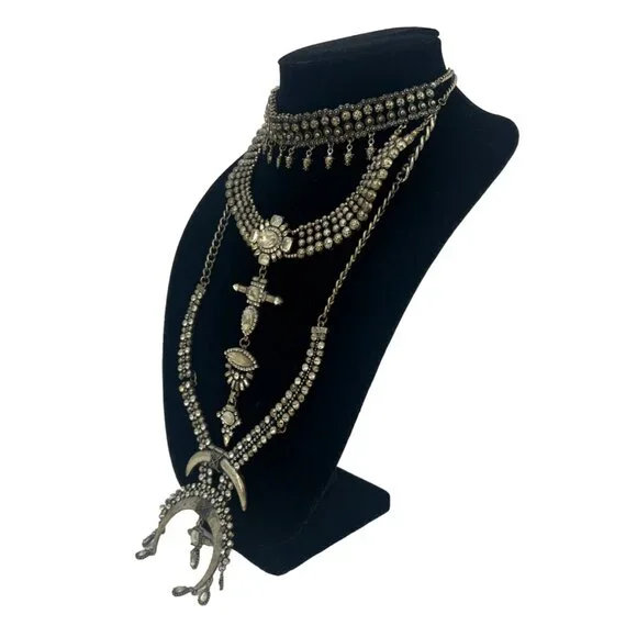 Free People Multilayered Antiqued Silver & Rhinestone Necklace - Picture 12 of 16